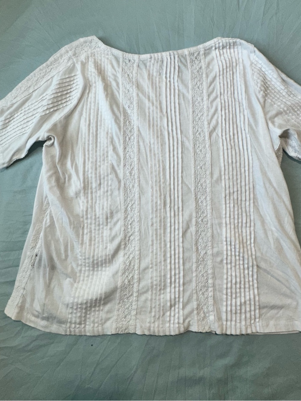 Lauren Ralph Lauren White Lace & Pintuck Top | 1X | 100% Cotton - Picture 4 of 6